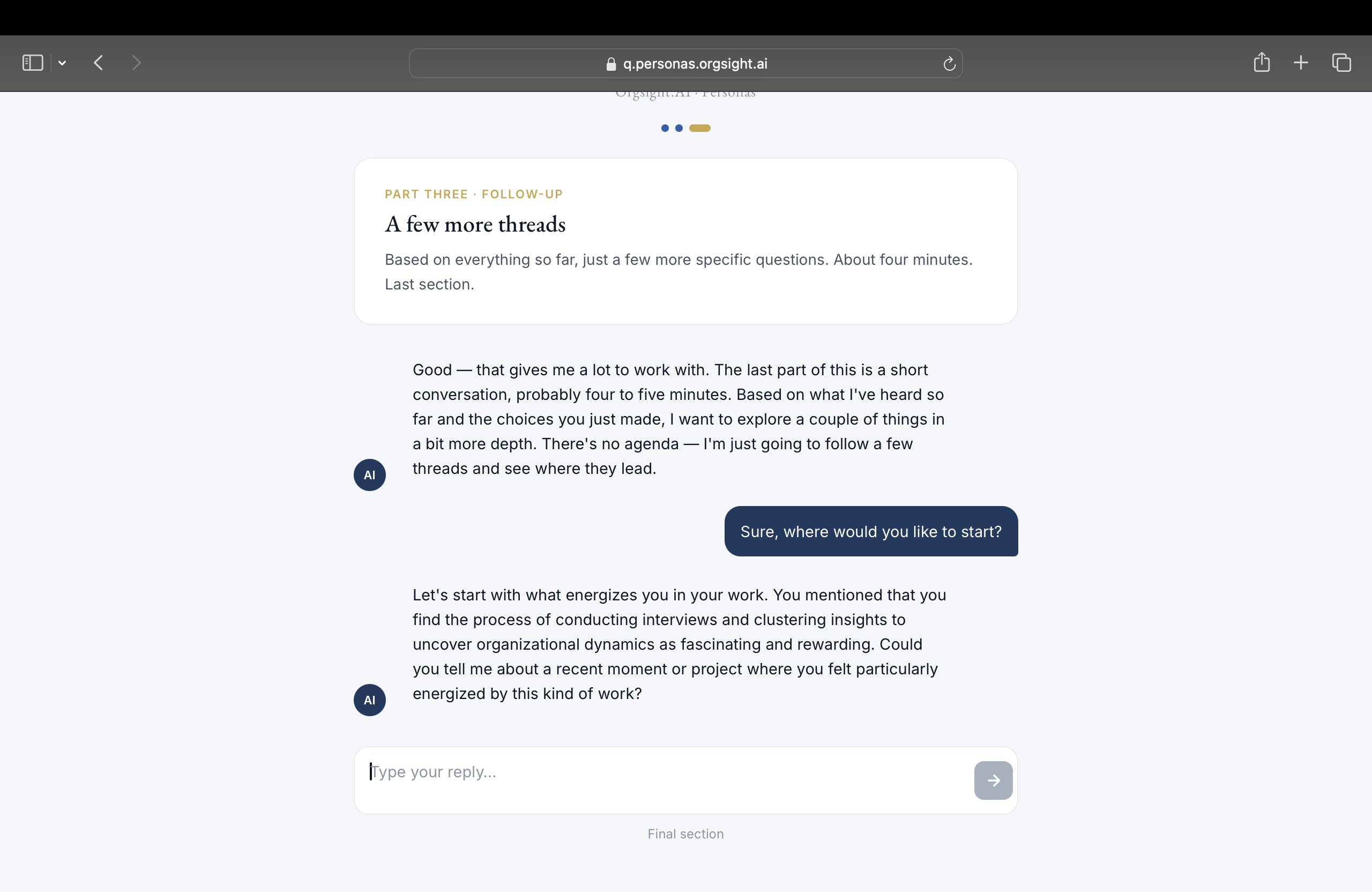 Personas AI conversation screen